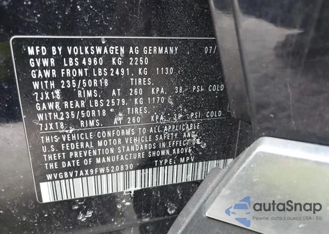 2015 Volkswagen Tiguan S z USA, uszkodzony, nr VIN WVGBV7AX9FW520830